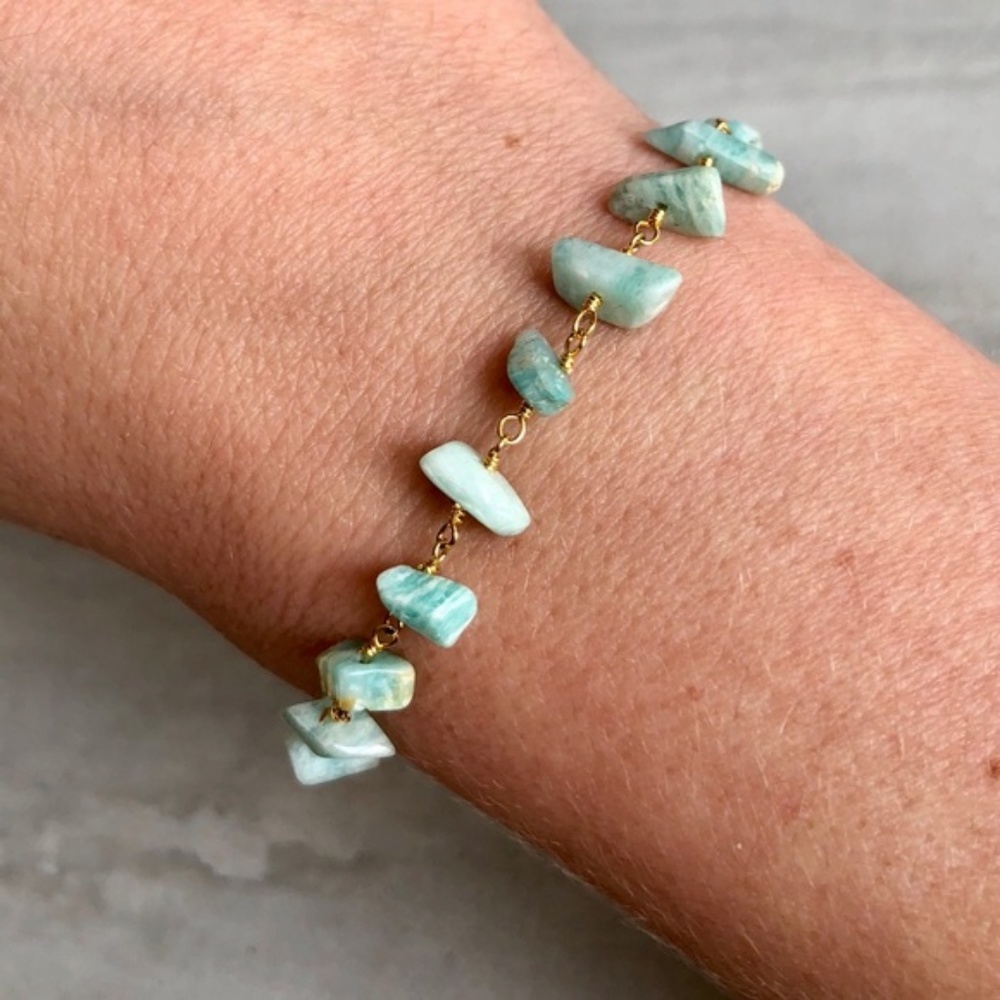 NWT Amazonite Bracelet Link Style 14K Gold S M L - Picture 3 of 7